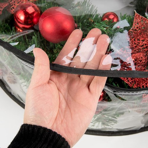 CINPIUK Clear Wreath Storage Bag - 30 Inch Heavy-Duty Christmas Wreath Protector with Handle