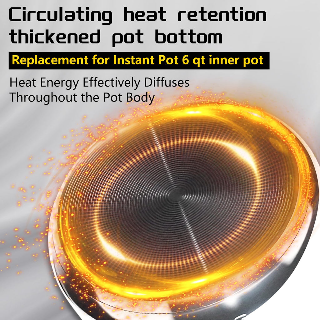 Upgraded Stainless Steel Inner Pot for Instant Pot 6 QT, Replacement Pot for Instant Pot 6 Quart, 304[18/8] stainless steel thickened design, 0 Coating, Non-Toxic (No Teflon). 3 Year Warranty.