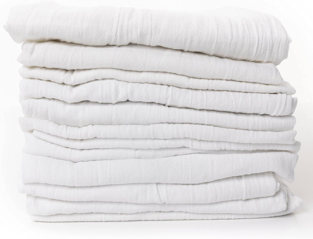 PERLLI Kitchen Flour Sack Dish Towels - 12 Pack, 28x28 Inches, Lint-Free, 100% Cotton, Highly Absorbent, White