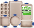 NutriChef 6-Piece Nonstick Bakeware Set | Premium Carbon Steel Baking Trays with Silicone Handles - Includes Loaf Pan, Muffin Pan, Round & Square Roasters, Cookie Sheet