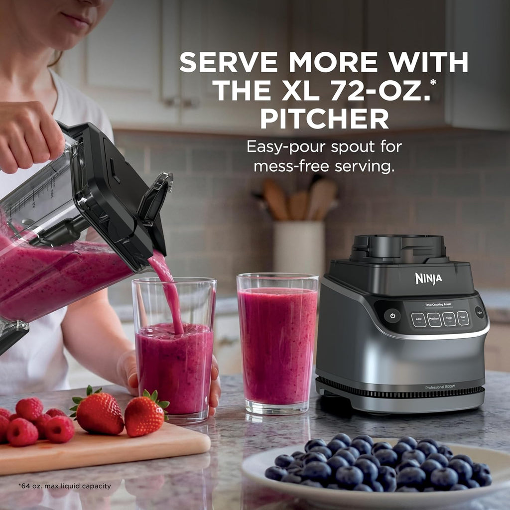 Ninja UltraCrush Professional Kitchen System - 1500W Blender & Food Processor | 72oz Capacity, Silver | Total Crushing Technology for Smoothies & Chopping