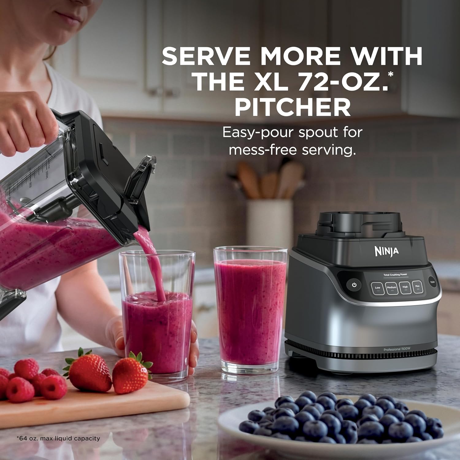 Ninja UltraCrush Professional Kitchen System - 1500W Blender & Food Processor | 72oz Capacity, Silver | Total Crushing Technology for Smoothies & Chopping