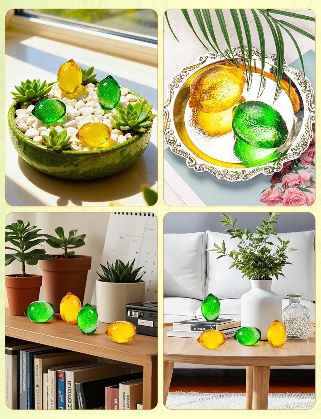 Skiennix Glass Lemon Figurine Collectibles - 2-Inch Decorative Fruit Ornaments for Home & Office