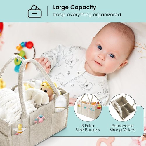 HIPHOP PANDA Diaper Caddy Organizer - Sturdy Portable Storage for Newborn Essentials - Grey/Oatmeal 2-Pack Gift Set