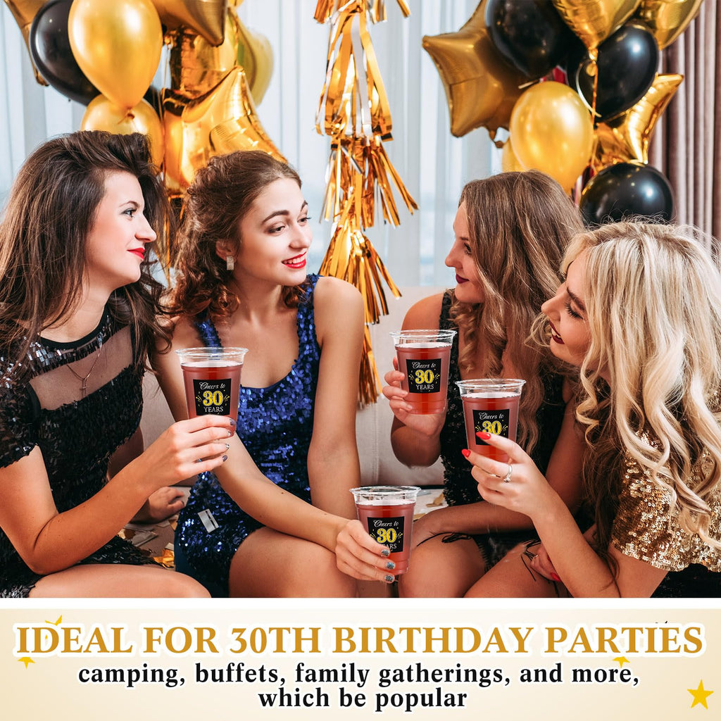 Funnymoom 100 Pack 30th Birthday Cup 12 oz Cheers to 30 Years Happy Birthday Disposable Clear Plastic Cups for Him Men Women Wedding Anniversary Decorations Party Favors