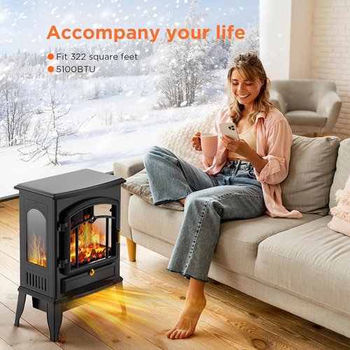 ZAFRO Freestanding Electric Fireplace Stove, Small Electric Fireplace Heater with Thermostat Control, 3D Realistic Flame,1000W/1500W & Overheating Protection, 22.28 inch