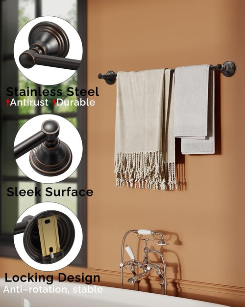 WZKALY Towel Bar 24inch, Stainless Steel Bathroom Towel Rack Wall Mounted, Heavy Duty Towel Rod, Towel Holders for Bathroom, Kitchen (Oil Rubbed Bronze)