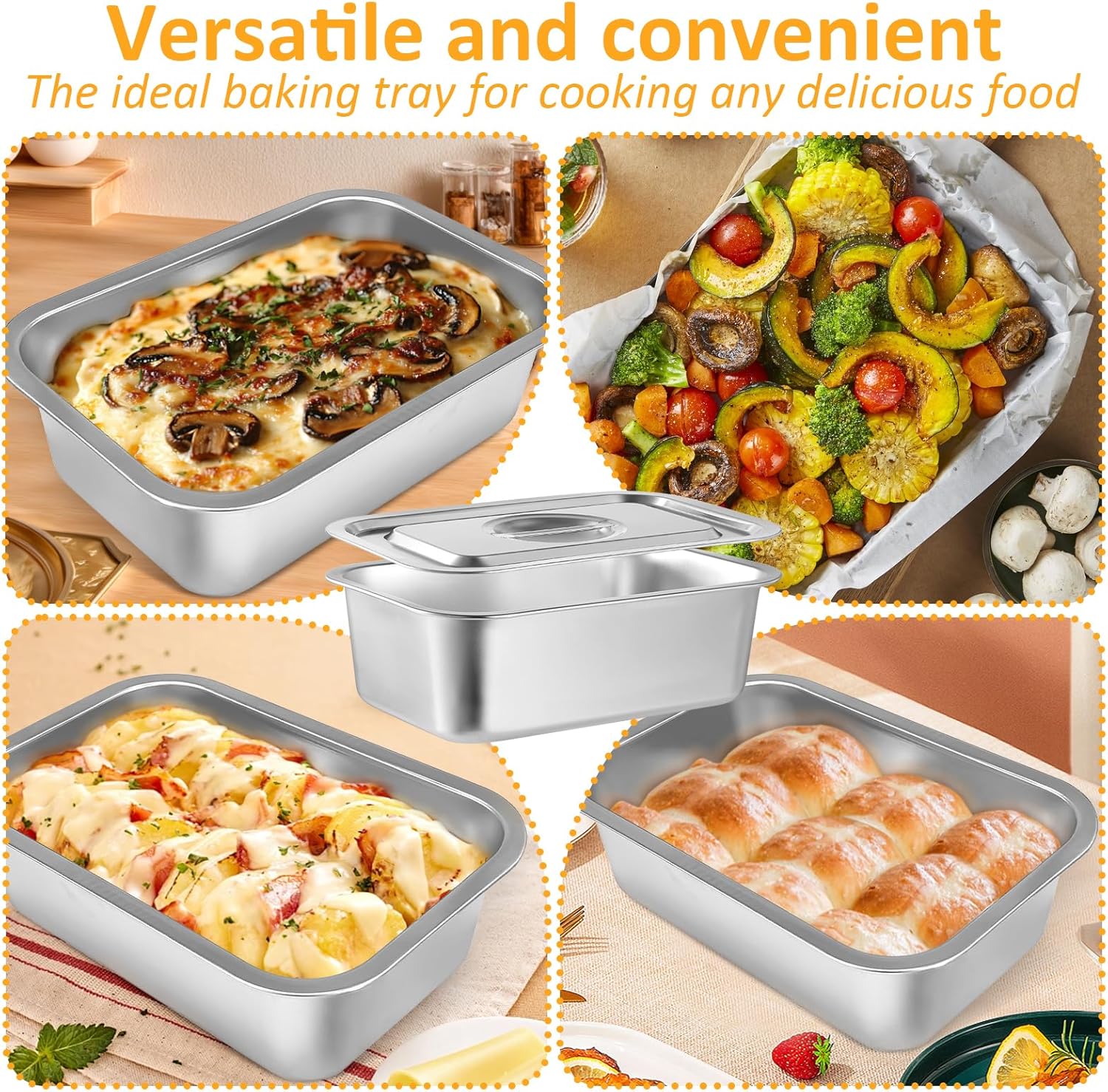 Skiennix 4-Inch Extra Deep Lasagna Baking Pan - 304 Stainless Steel with Lid, 8.7x12.6 Inch | Perfect for Casseroles and Roasting