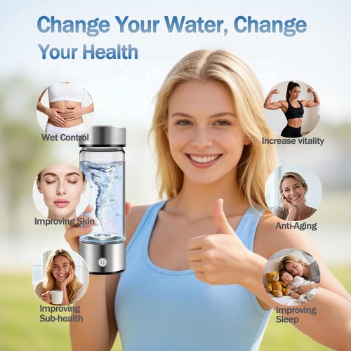 Hydrogen Water Bottle Generator, High-Concentration Hydrogen Water Maker, Up to 4000 PPB, with SPE/PEM Technology, Portable USB Rechargeable for Home Office Travel Fitness Drinking