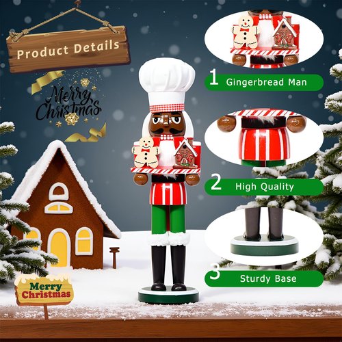 CynynYxy Nutcracker Figures 15 Inch Wooden Nutcracker Soldier Christmas Decor Ornaments Nutcracker Decorations Ideal for Bookshelf and Table Decoration Home Office Decor(Chef A Black)