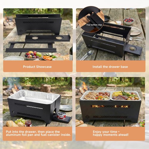 WIGEROC Chafing Racks for Foil Pans,Windproof Food Racks for Party Buffet with Chafing Fuel Drawer,Foldable Food Warmer Rack for Weddings,Camping and Parties 2PCS