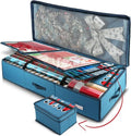 Hearth & Harbor Wrapping Paper Storage Container - Christmas Gift Wrap Organizer with Ribbon Dispenser | Holds 26 Rolls, Blue