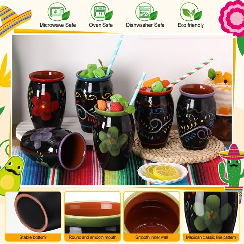 Gejoy 12 Pack 12oz Cantaritos de Barro Mexicanos Mexican Clay Cup Pottery Fiesta De Barro Mexicanos Cocktail Cups Coffee Mugs Cocktail Tea Glasses for Margaritas Mojitos (Dark,Black)