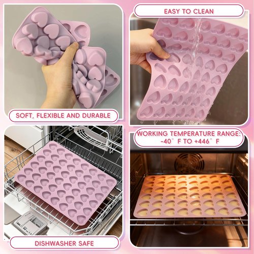 Heart Silicone Mold, 2 Pcs Heart Chocolate Candy Mold, 96 Cavity Small Valentine Silicone Molds for Baking Chocolate, Candy, Gummy, Ice Cubes, Jelly, Jello, Cake Decorations, Cupcake Toppers for Mom