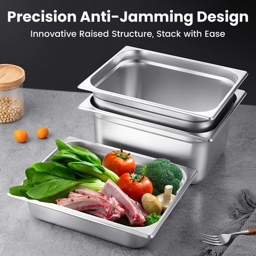 Aplancee Full Size Hotel Pans 6 Inch Deep Stainless Steel Food Pan - Anti-Jam 6 Pack Steam Table Pan Set for Catering, Buffet Use, Kitchen Prep