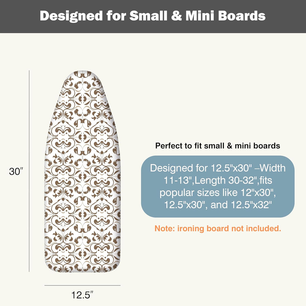 UniSimp Small Ironing Board Cover - Heat Resistant Cotton Canvas Pad | 12.5"x30" Taupe Design