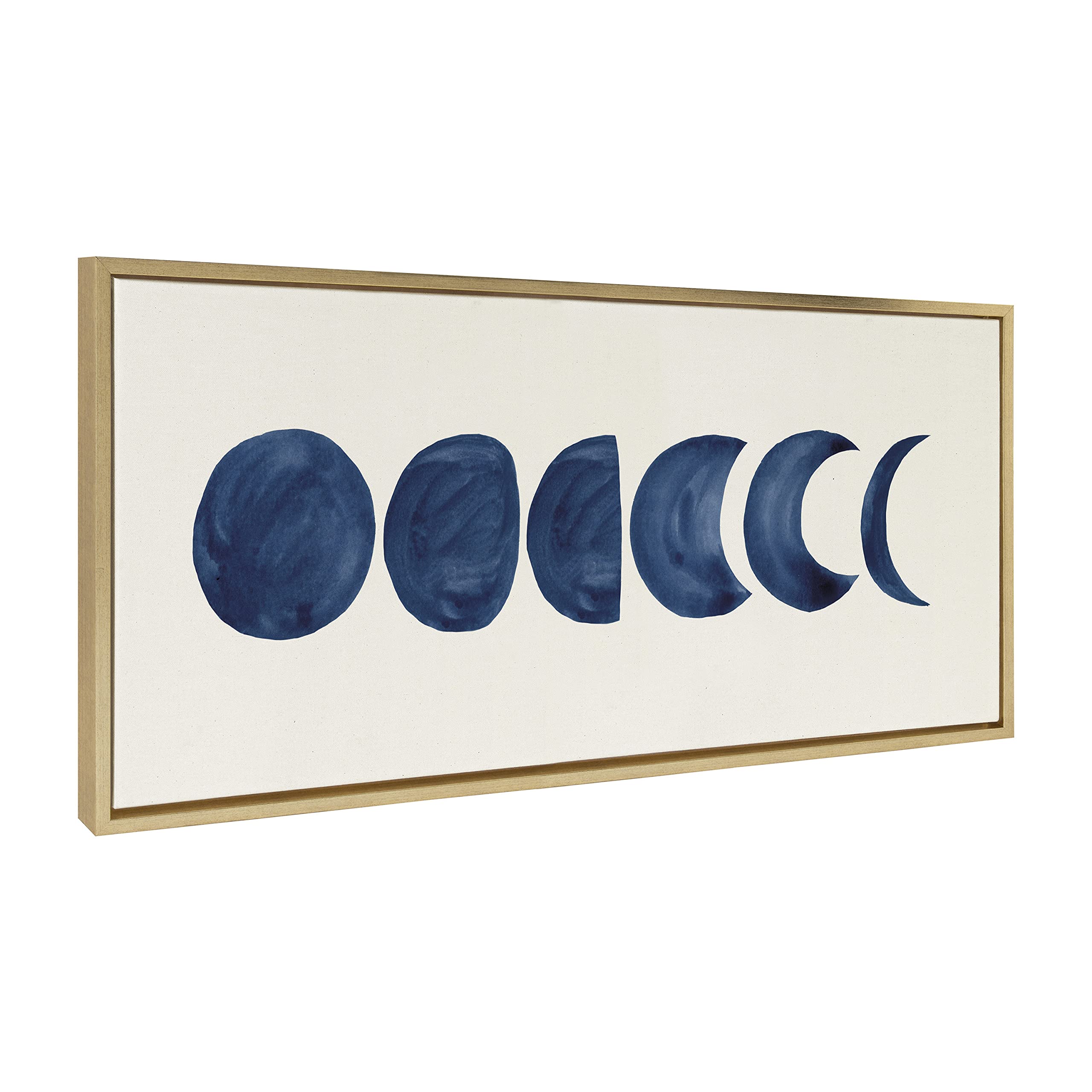 Kate and Laurel Sylvie Linear Moon Phases Framed Canvas Wall Art by Teju Reval of SnazzyHues; 18x40 Gold; Decorative Moon Art for Wall