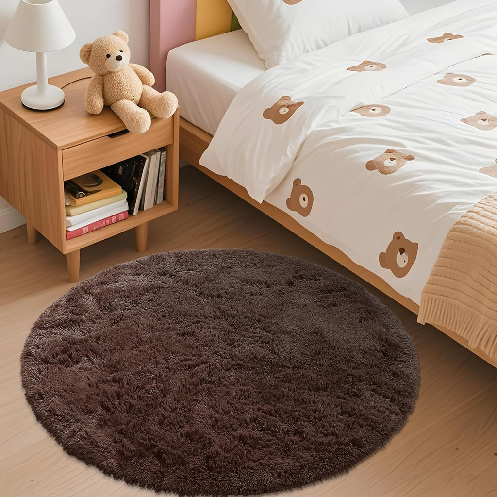 OLANLY Round Coffee Area Rug - Soft, Fluffy, Machine Washable 3 ft Circle Carpet for Bedroom & Living Room Decor