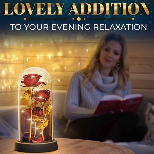 Glass Rose – LED Rose in Glass Dome Flower Lights, Romantic Flowers Roses for Home Decor, Valentine's Day & Birthday Gifts for Women | Home Decor Gifts for Girlfriend – Elegant Lighting Solution