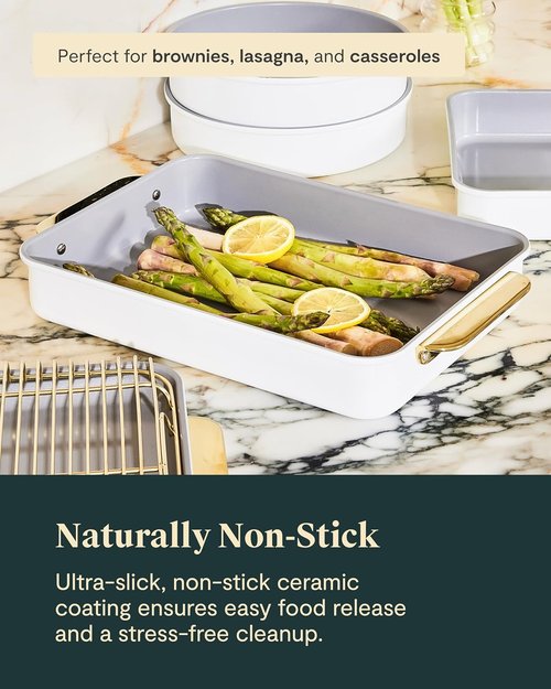 Caraway Nonstick Baking Pan Set - 2x 9" x 6.5" & 1x 9" x 13" - Non-Toxic, PTFE & PFOA Free - Slate Aluminized Steel for Casseroles & Lasagna