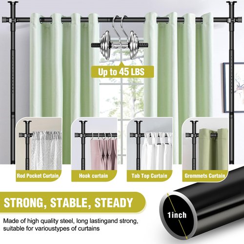 Room Divider, No Drilling Curtain Rod for Room Separation, 4-10ft(H) 29-73"(W) Adjustable Wall Divider, Heavy Duty Floor to Ceiling Tension Rod Space Partition Privacy Separator for Dorm Office, Black