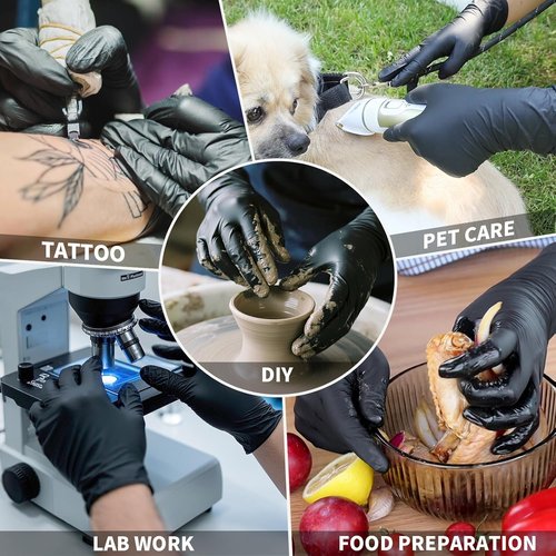 FINITEX Nitrile Disposable Black Gloves - 3.5mil Powder-Free & Latex-Free | Ideal for Cleaning & Food Prep (60/180 Count)