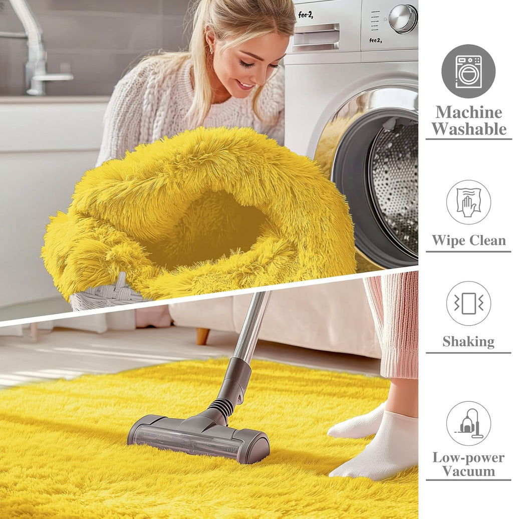 OLANLY Large 5x7 Machine Washable Area Rug - Soft Fluffy Shaggy Carpet for Living Room & Bedroom | Yellow