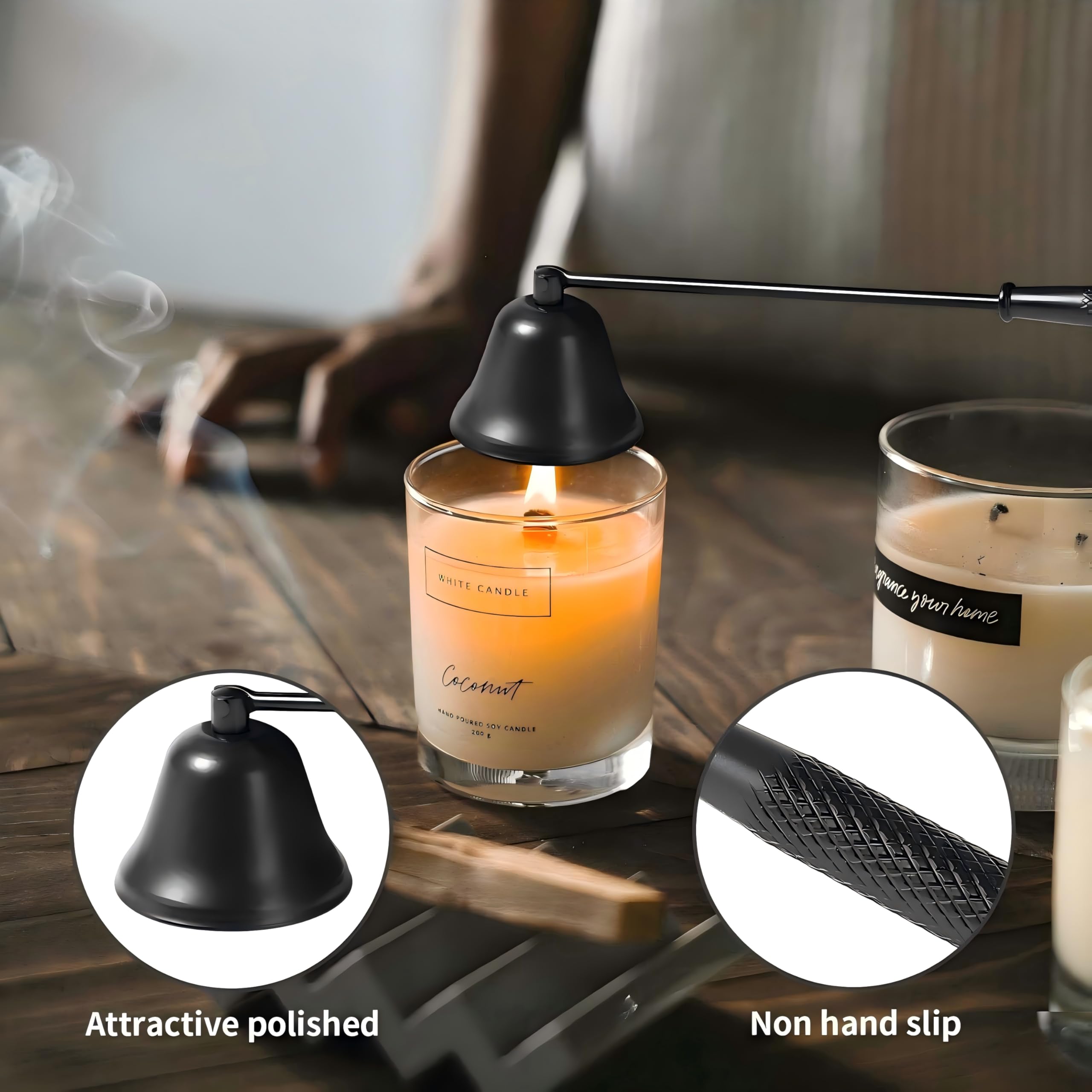 Noneea 2PCS Candle Snuffer, Extinguish Candle Flame Safely with Long Handle Putting Out Fire, Candle Extinguisher Tool
