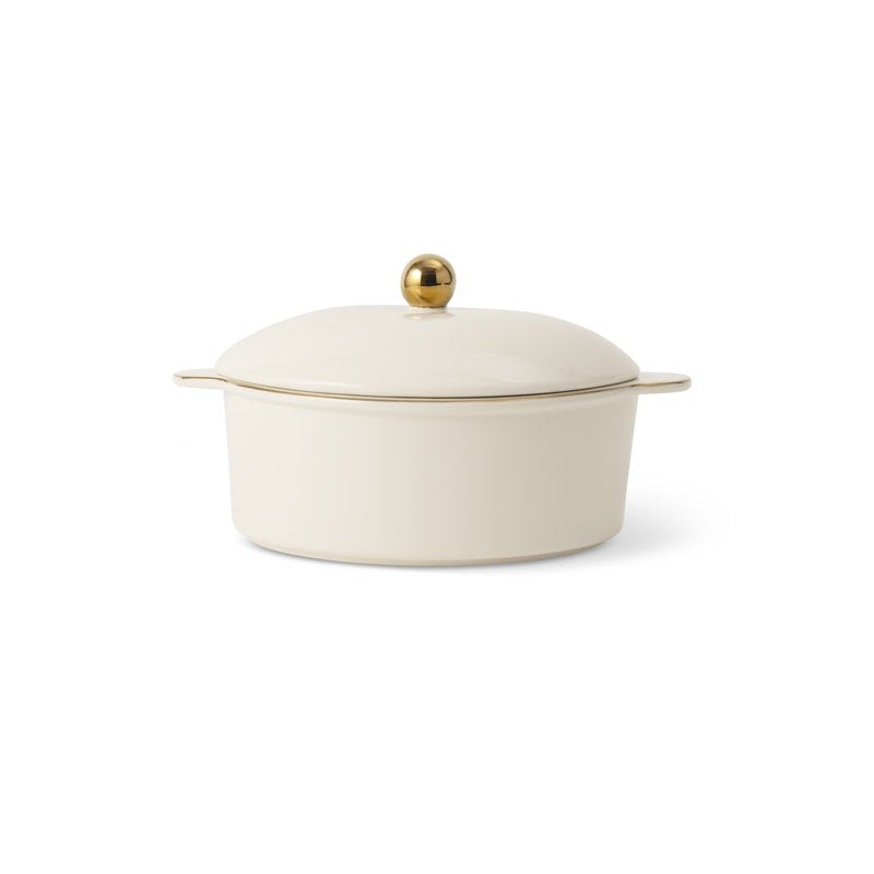 Ceramic Casserole Set - 3-Piece in Cream with Gold Accents