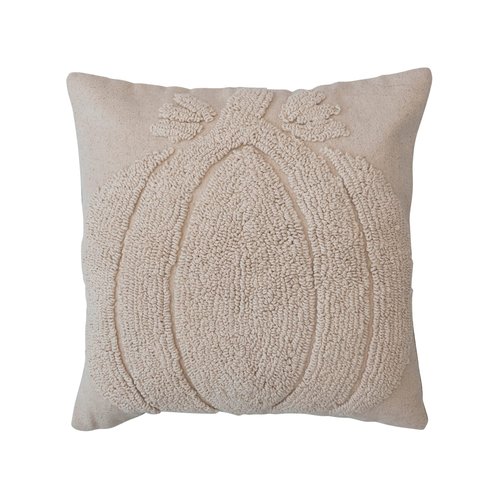 Creative Co-Op 18' Square Cotton Slub Tufted Pillow w/Pumpkin & Chambray Back, Cream Color,Beige