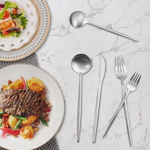 60-Piece Silverware Set, IBIILII JEFF Stainless Steel Flatware Set，Kitchen Utensil Set, Tableware Cutlery Set, Service for 12, Satin Finished Polished & Dishwasher Safe