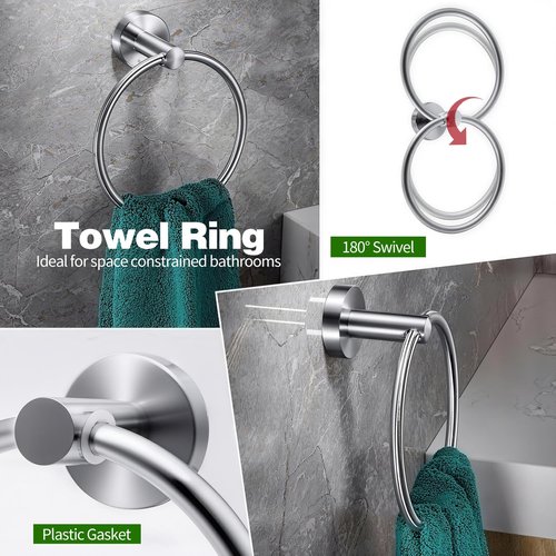 10pcs Brushed Nickel Bathroom Hardware Set, Including 2pcs 24in Retractable Hand Single Towel Bar with 2pcs Toilet Paper Holders, 2pcs Towel Rings 4pcs Multifunctional Robe Hooks