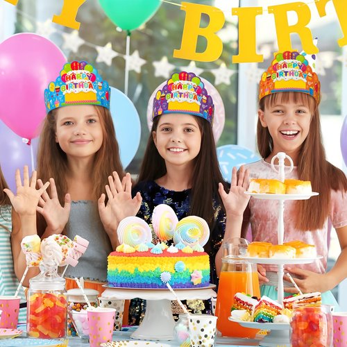 Maniaacer 30 Pcs Birthday Party Crowns for Kids Happy Birthday Hats Colorful Crown Set Paper School Classroom Hats with Elastic Band for Classroom School Kids Teacher Party Supplies