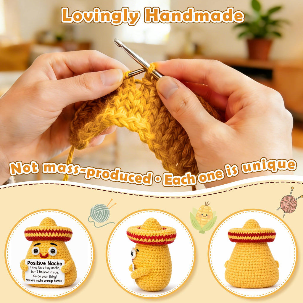 Positive Nacho Gifts for Women Men Birthday Gifts for Daughter, Easter Basket Stuffers Gift for Teens Girls Boys Kids Friend Coworker Handmade Crochet Positive Crochet Animals Emotional Nacho Support