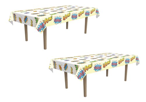 Beistle Hero Tablecover, 54” x 108”, 2 piece– Plastic Table Cloth, Hero Birthday Party, Decorations, Party Supplies, Party Table Cover
