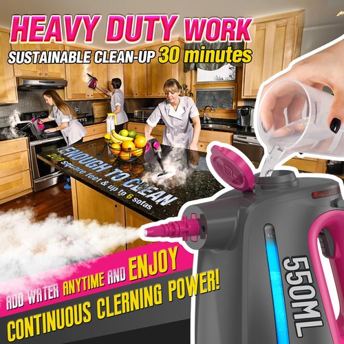 Heavy Duty Handheld Steam Cleaner for Cleaning with Lockable Steam Button&11pcs Accessories, Unlimited Water Addition for Continuous Steaming, Multi-Purpose Steamer for Cleaning Car, Grout (Purple)