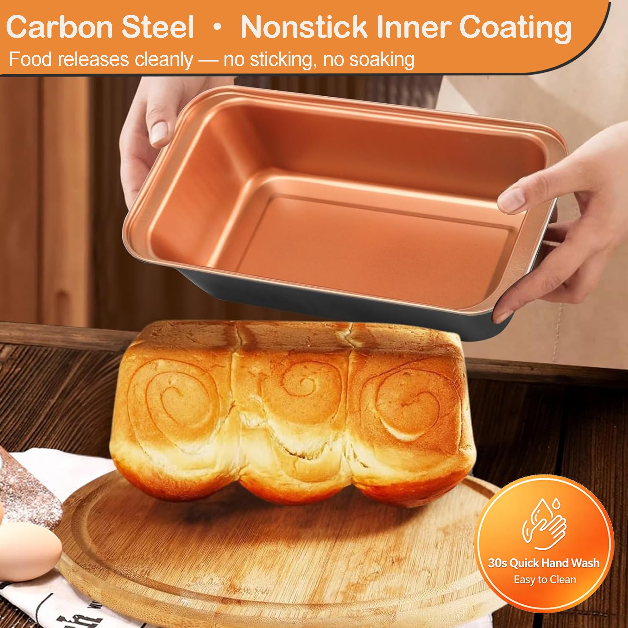 Barlket Bakeware Sets 6 Pcs, Non Stick Baking Pans Set, Black Speckled Kitchen Baking Set, Stackable Storage, Easy Clean & Even Heating, with Cooling Rack, Cake, Muffin, and Loaf Pan