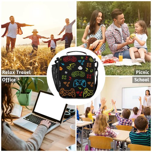 Bardic Lunch Box for Boys Girls - Reusable Insulated Lunch Bags for Kids - Video Game Large Capacity Cooler Back to School Lunch Thermal Meal Tote Kit