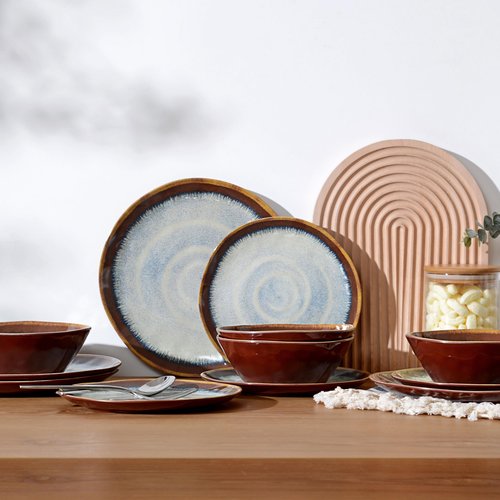 Gufaith Melamine Dinnerware Sets,12Pcs Plate and Bowl Set,Unbreakable and Lightweight Dish Set,Great for Camping and RV,BPA free,Dishwasher Safe(Sandy Brown)