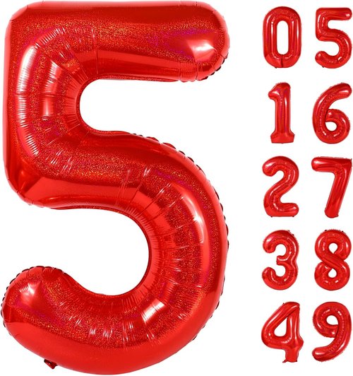 Laser Red Number 5 Balloon - 40 Inch Birthday Decoration for 5th Birthday Parties