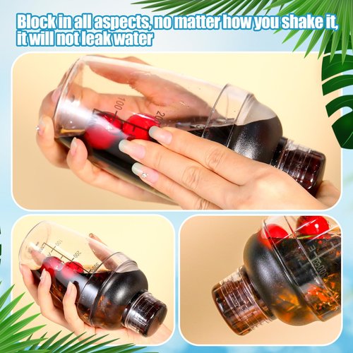 Lallisa 30 Pcs Plastic Cocktail Shaker Set Drink Mixer Clear Shaker Cup with Measurements Scales and Strainer Plastic Mixing Tool for Ice Tea Coffee Bar Bubble Milk Christmas Gift