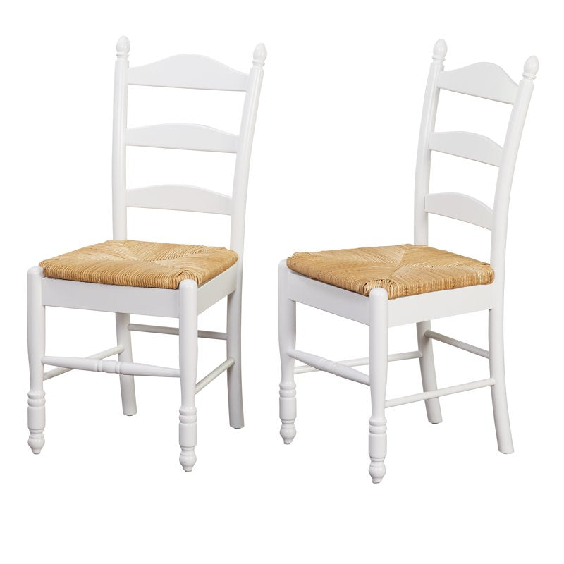 Ladder Back Dining Chair Set of 2 with Rush Seat - White