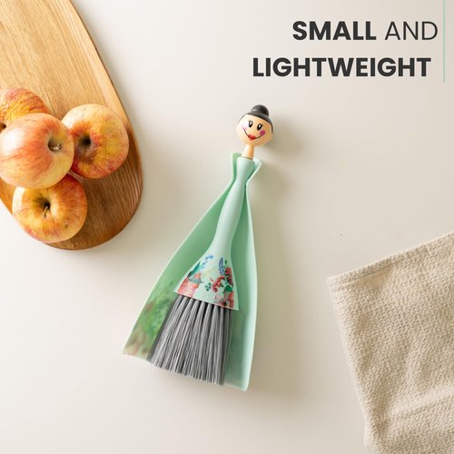 Vigar Mini Broom and Dustpan Set, Small Broom and Dustpan Set for Dust, Pet Hair, Car, and Crumb, Perfect for Home and Camping Essentials, Turquoise