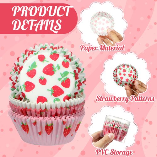 Glavatrix Strawberry Cupcake Liners,100PCS Strawberry Printing Paper Baking Cup Standard Muffin Cupcake Wrapper for Wedding Bridal Baby Shower Summer Sweet Fruit Berry Themed Birthday Party Cake Decor