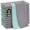 Mordimy 12 Pack Kitchen Cloths Dish Towels (10" x 10", Grey & Green), Super Soft and Absorbent Dish Cloths, Coral Velvet Microfiber Cleaning Cloth, Nonstick Oil Fast Dry Dishcloths