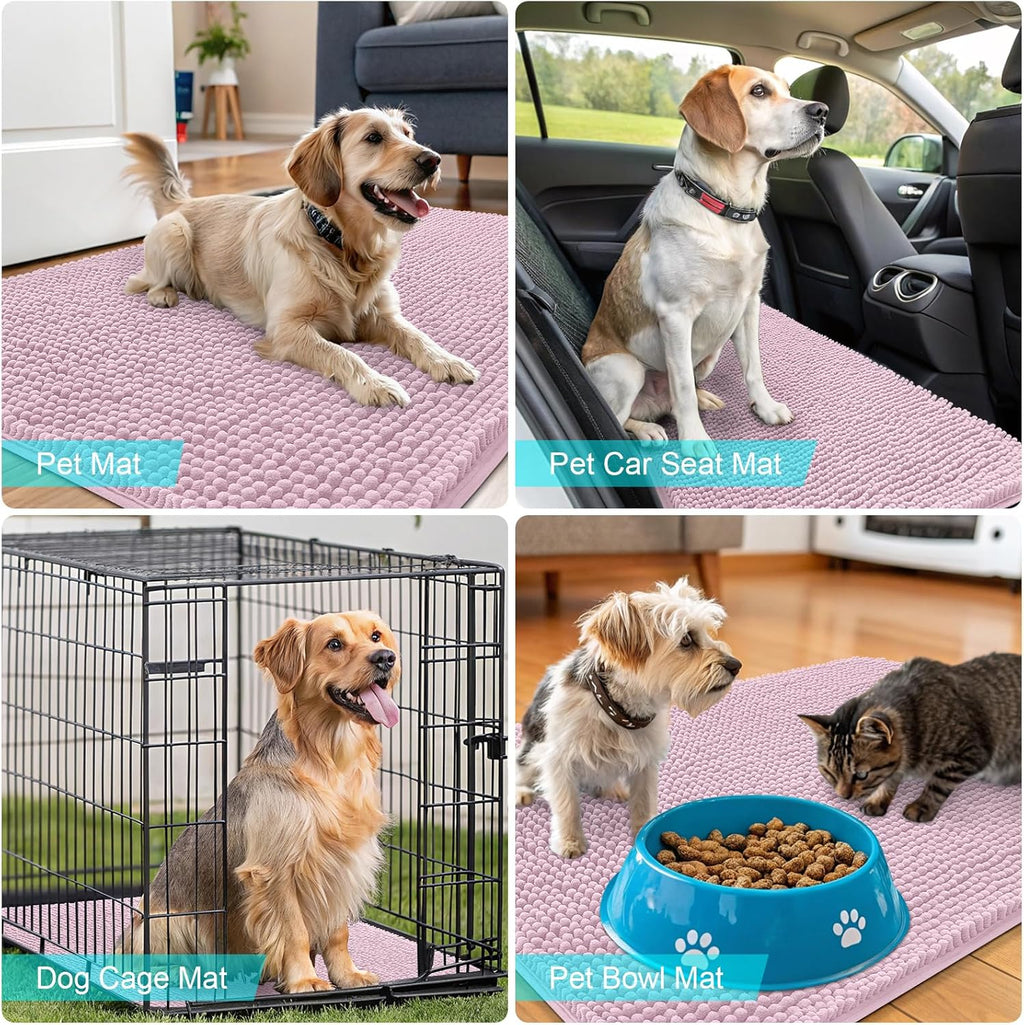 OLANLY Dog Door Mat - Absorbent Non-Slip Chenille Mat for Muddy Paws | Quick Dry 70x46, Dusty Rose