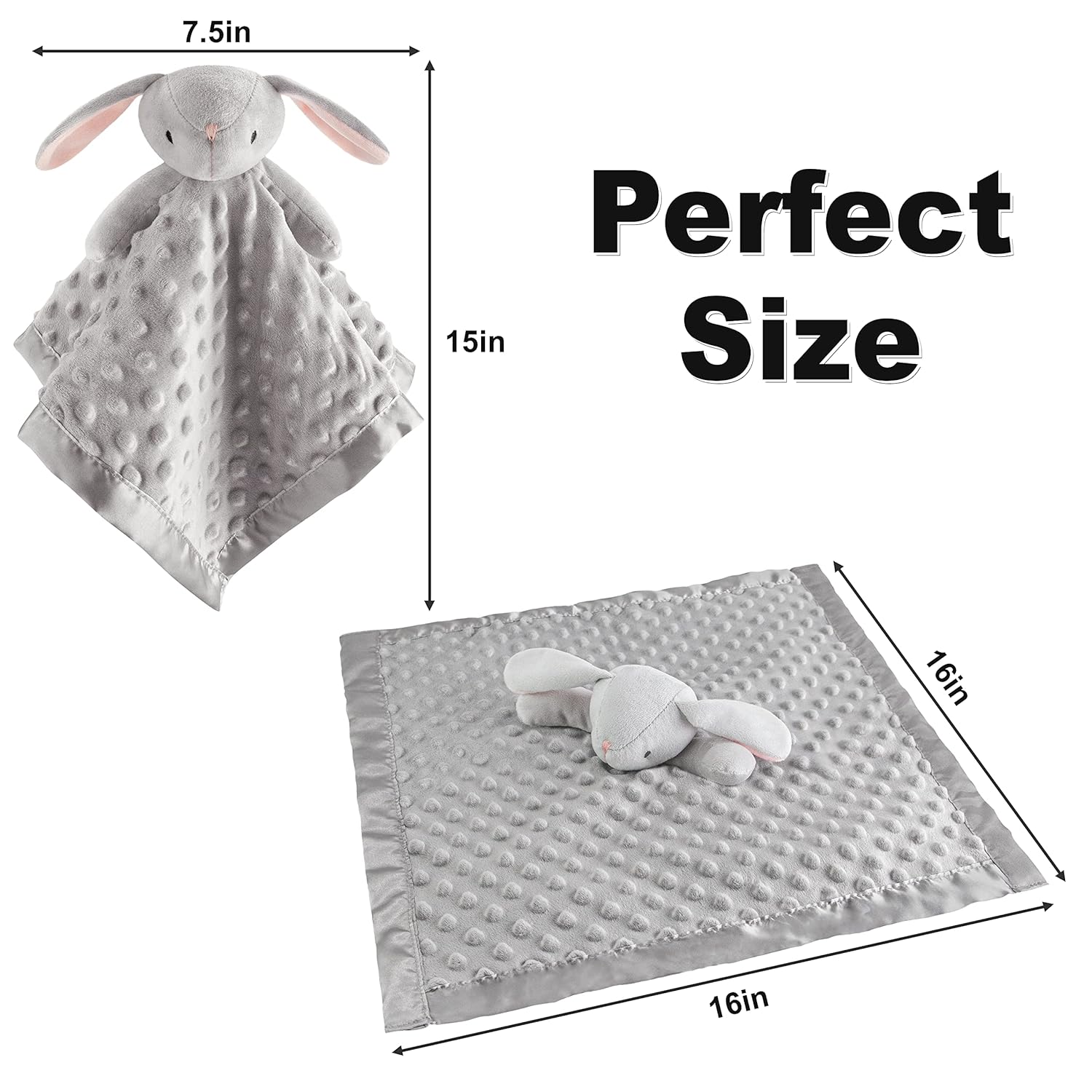 Pro Goleem Loveys - Soft Security Blanket & Snuggle Toy for Newborns | Grey Bunny 16 Inch