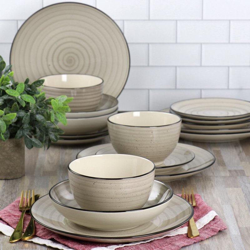 24 Piece Stoneware Dinnerware Set in Cream - Elama Gia
