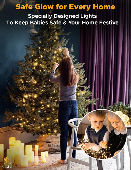 EcoNour 41 Ft 1000 LED Cluster Twinkle Lights for Christmas Tree, 8 Modes String Lights for Decoration with Timer and Memory Function, Ambient Warm White Fairy Lights for Magical Home & Garden Decor