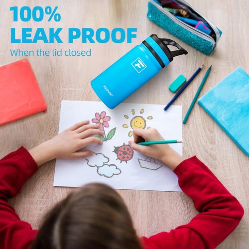 Fanhaw Kids Insulated Water Bottle - 14 Oz Stainless Steel, Leak-Proof, BPA-Free | Green Blue